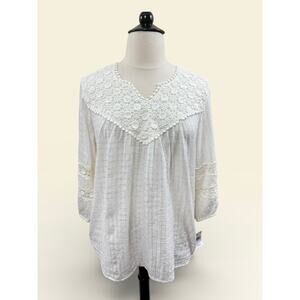 NWT Krazy Kat Bohemian Gauzy Top with Crochet Detail, Size 1X